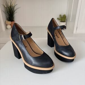 NWOT Free People Black Leather Maggie Platform Mary Jane Size 41/10